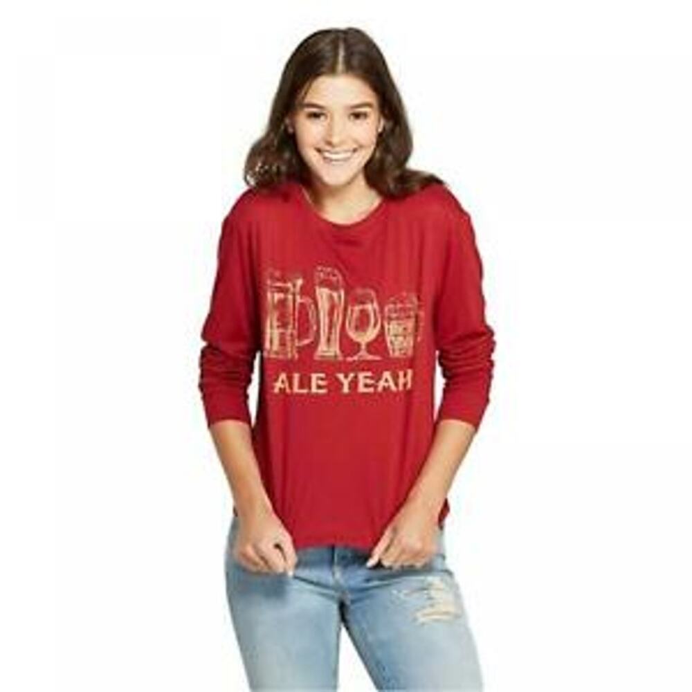 NWT Zoe + Liv Ale Yeah Graphic Beer Long Sleeve Red Tshirt Large